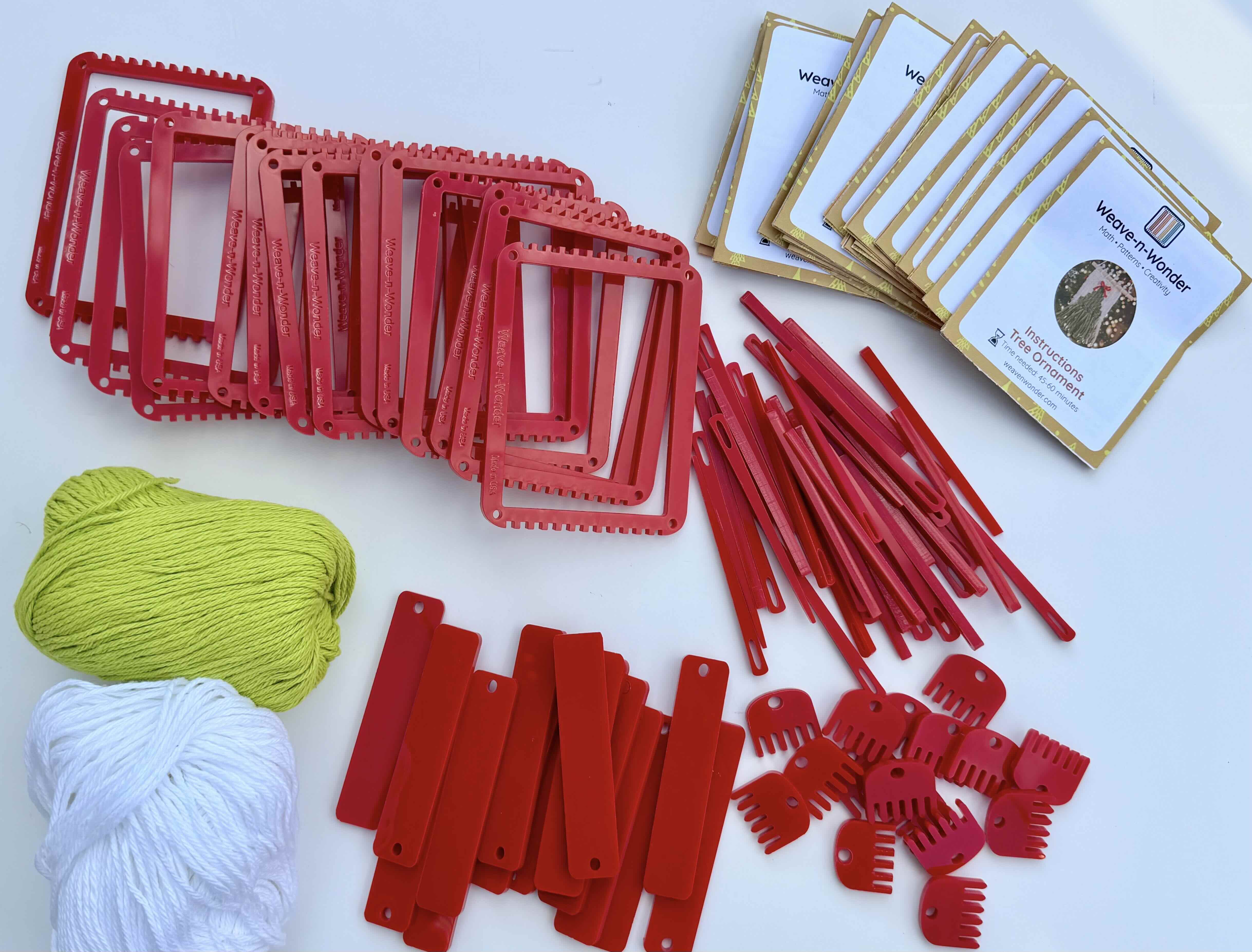 Weave-n-Wonder Mini Tapestry Bulk Kit - looms, needles, dowels, combs, colorful yarn skeins, and instruction booklets