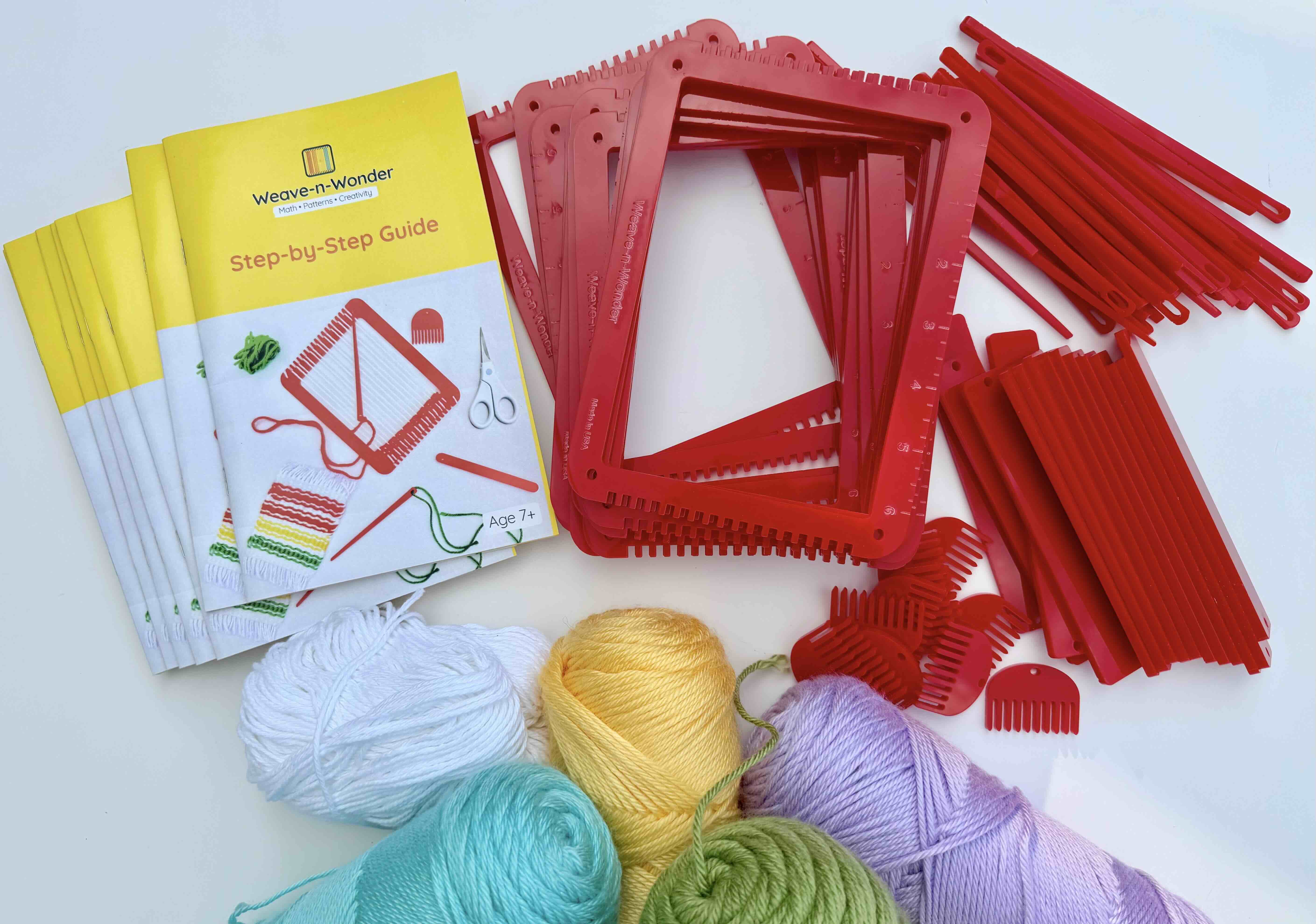 Weave-n-Wonder Original Bulk Kit - looms, needles, dowels, combs, colorful yarn skeins, and instruction booklets